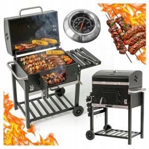 GRILL WĘGLOWY ogrodowy DUŻY XL z pokrywą TERMOMETREM REGULACJĄ RUSZTU